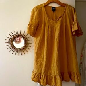 Bobeau mini dress, 100% cotton made in India. Yellow/Mustard color XS
